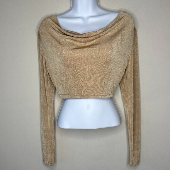 NWT Cider Womens Cropped Long Sleeve Draped Front Top in Tan Size XS - Picture 1 of 7